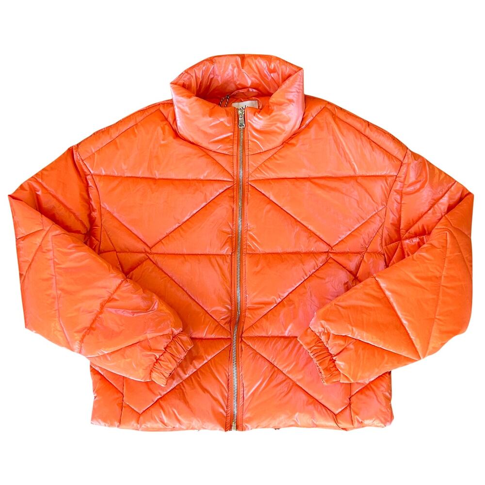Lili Sidonio Cropped Quilted‎ Puffer Jacket Orange Iridescent Size Small NWT
